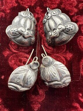 Antique Qing Dynasty Chinese Silver Earrings 2 Pair
